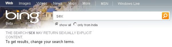 Bing India sex search