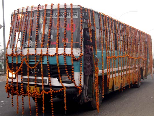 A city bus in Delhi decorated for the new year