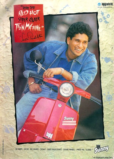 Sachin Tendulkar in a print ad for Bajaj Sunny