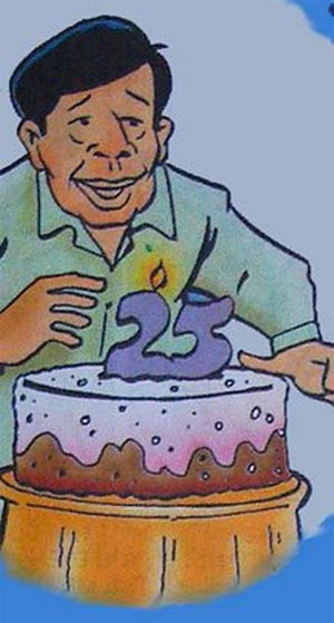 Uncle Pai with Tinkle's silver jubilee cake Uncle Pai with Tinkle's silver jubilee cake