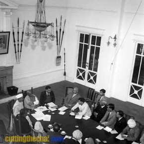Sardar Vallabhbhi Patel in a meeting with local leaders in Government House (Raj Bhawan) , Shillong in January 1948.