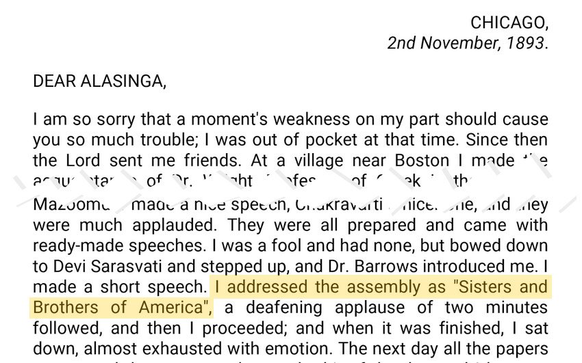 Vivekananda's letter to Perumal