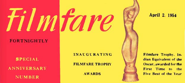 Filmfare magazine cover dated April 2, 1954 featuring the first Filmfare Award winners