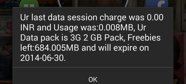 Idea Cellular data uage notification