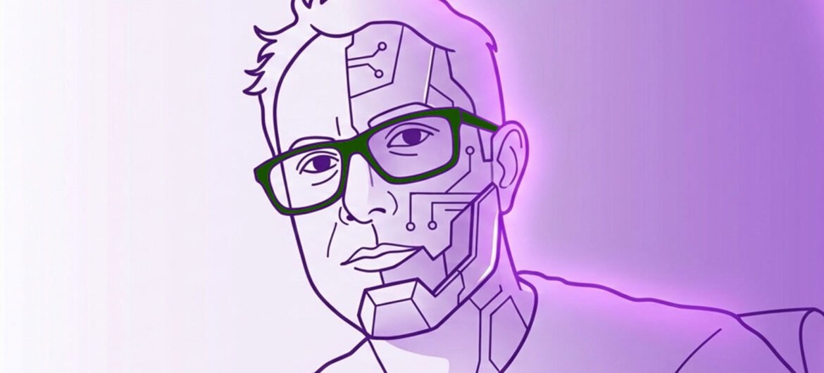 AI generated illustration of the author in a line art form representing him as a cyborg